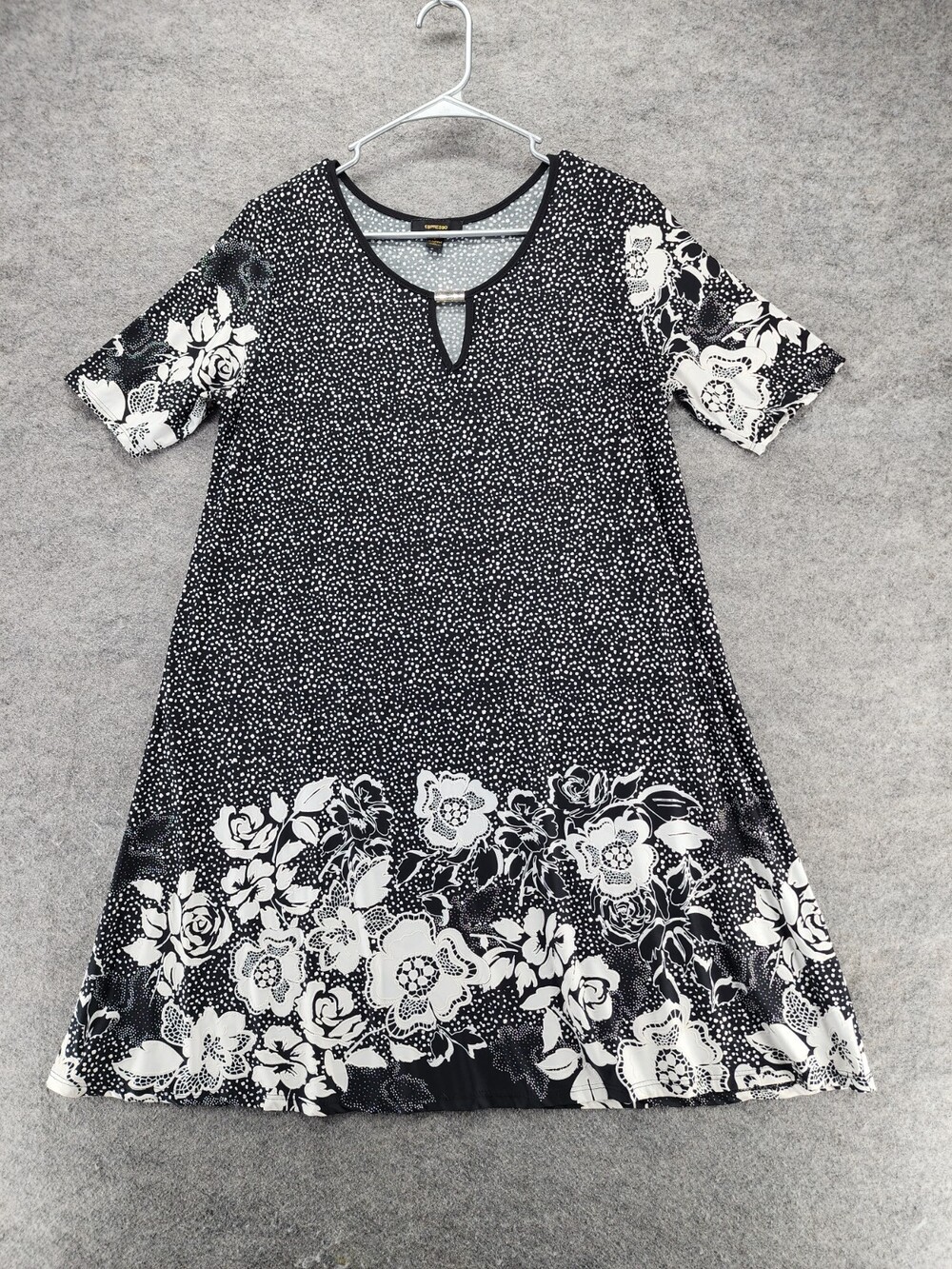 Espresso Dress Womens Large Short Sleeve Black Floral